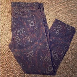 Free People Aztec print skinny ankle length jeans.